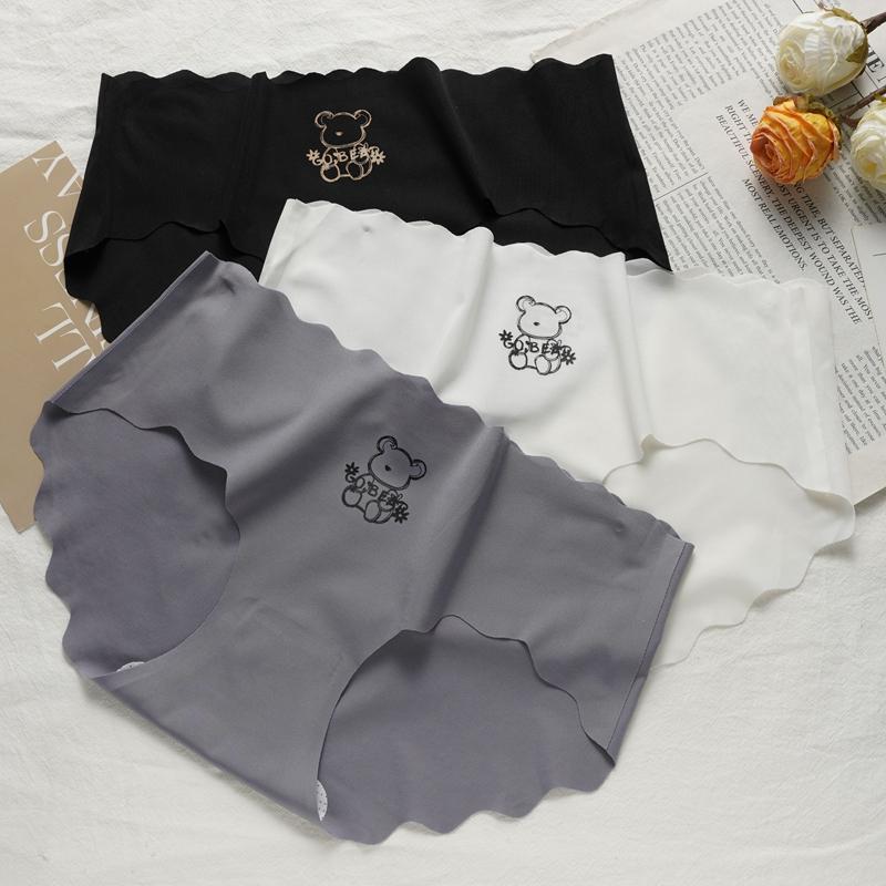 Cute Cartoon Print Breathable Bottom Crotch Briefs Women Ice Silk Mid-Waist Underwear Panties Comfortable Girl Underwear