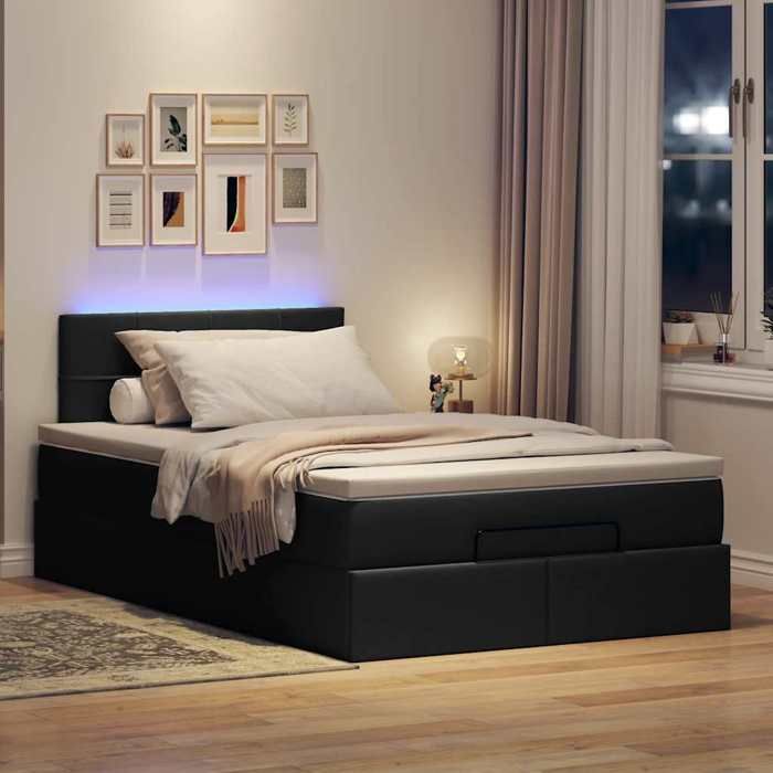 Maison Exclusive - Lit ottoman avec matelas et LED noir 120x190 cm tissu