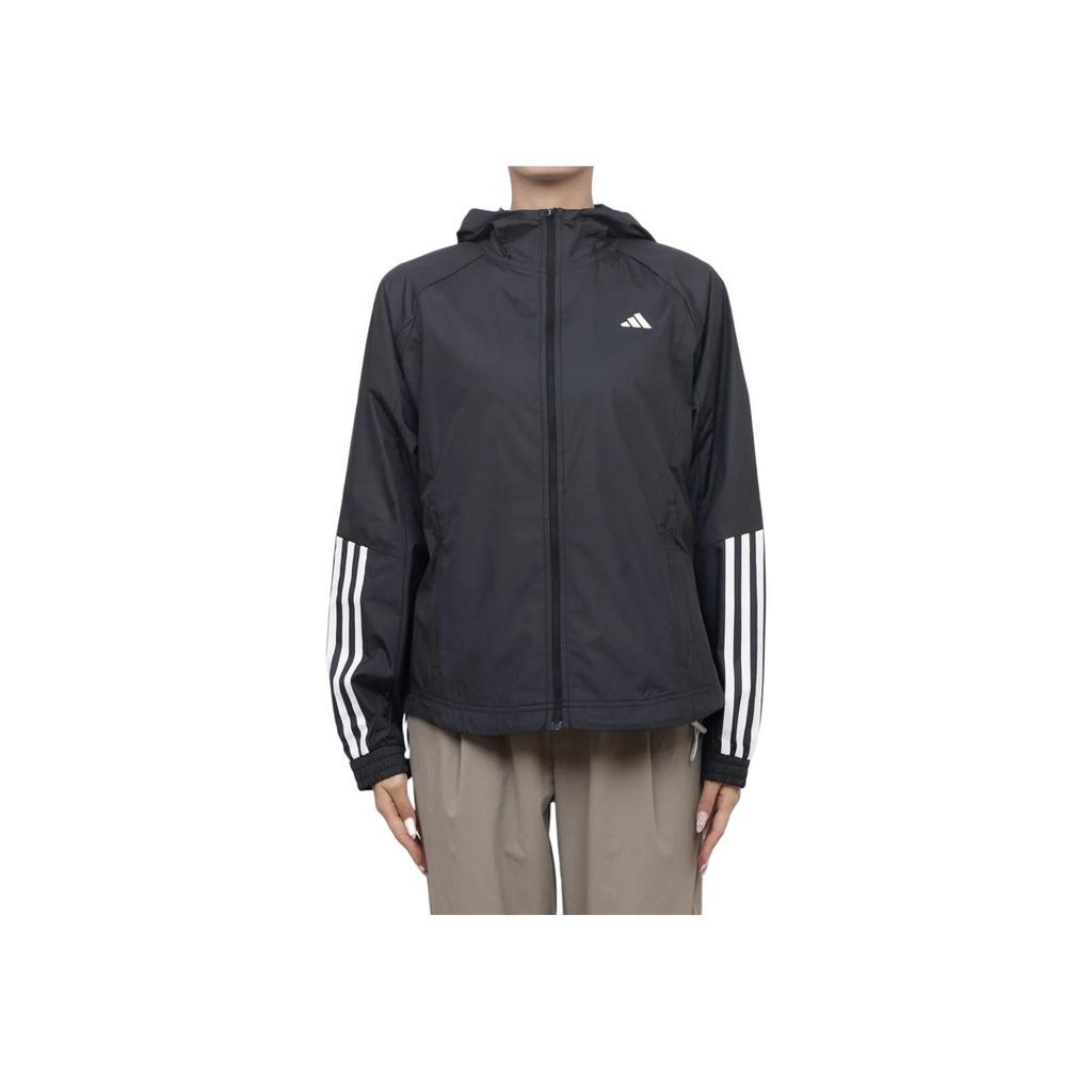Adidas Wind.Rdy Hyperglam Полосатая куртка с капюшоном и длинными рукавами с логотипом Женская верхняя одежда Черный IS8036