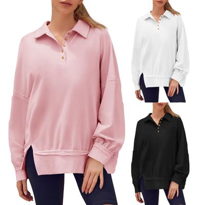 Женские негабаритные пуловеры со свободными рукавами и воротником на пуговицах, толстовки, топы