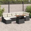 8-piece Garden Sofa with Black Poly Rattan Cushions, 2-seater Sofa with Storage and Black Poly Rattan Cushions 3358224