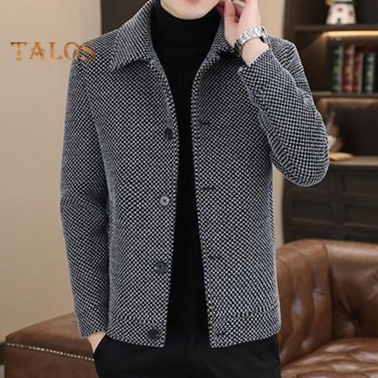 Мужское пальто с лацканами и длинным рукавом, однотонная утолщенная плюшевая подкладка, куртка, пальто, осень-зима, однобортная повседневная верхняя одежда