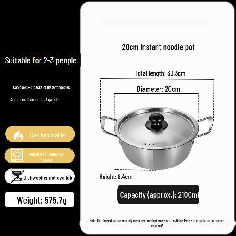 Золотистая корейская кастрюля для рамэна из нержавеющей стали с крышкой — двойные ушки, утолщенная, идеально подходит для лапши, супа или небольших горячих блюд.