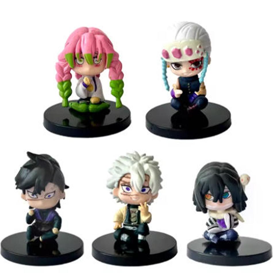 5-15Pcs Q Version Demon Slayer Sitting Ghost Doll Tanjiro Nidouzi Inosuke Zenizu Toy Figural Pvc Model Gift