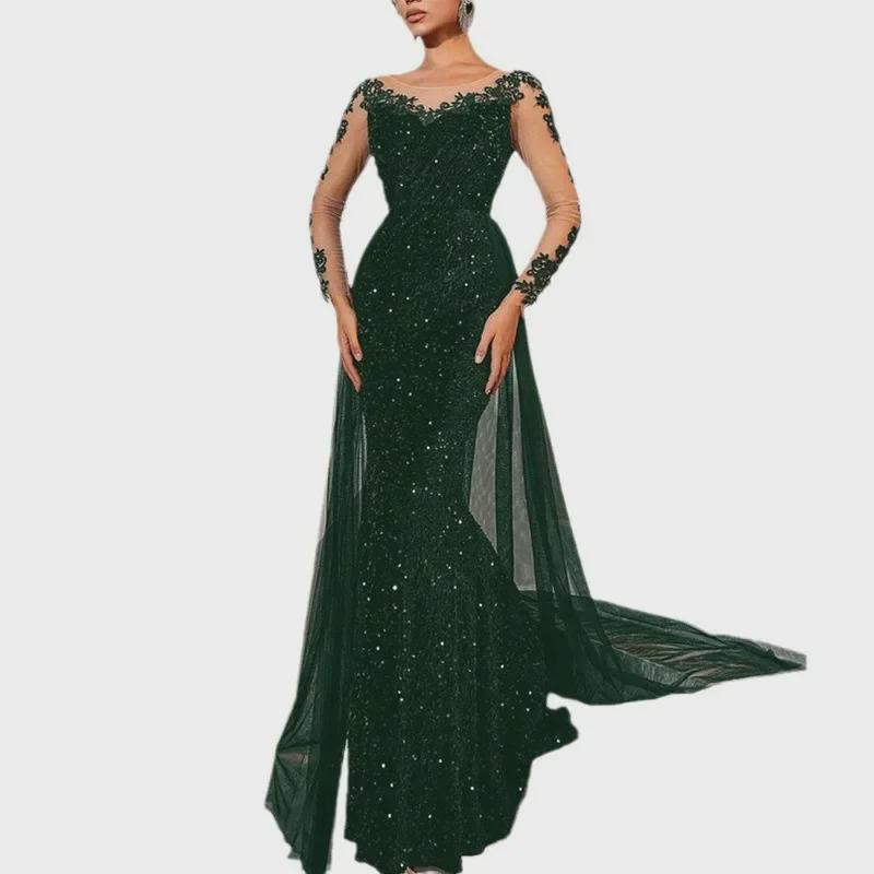 Элегантное женское длинное кружевное вечернее платье 2025 года в европейском и американском стиле