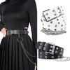 Women's Punk Chain Leather Belt with Rivet & Eyelet Details
