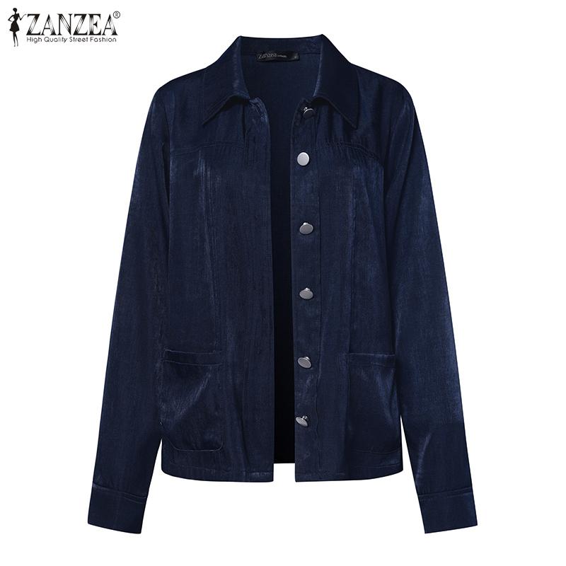 ZANZEA Женская повседневная блузка с отложным воротником и длинным рукавом