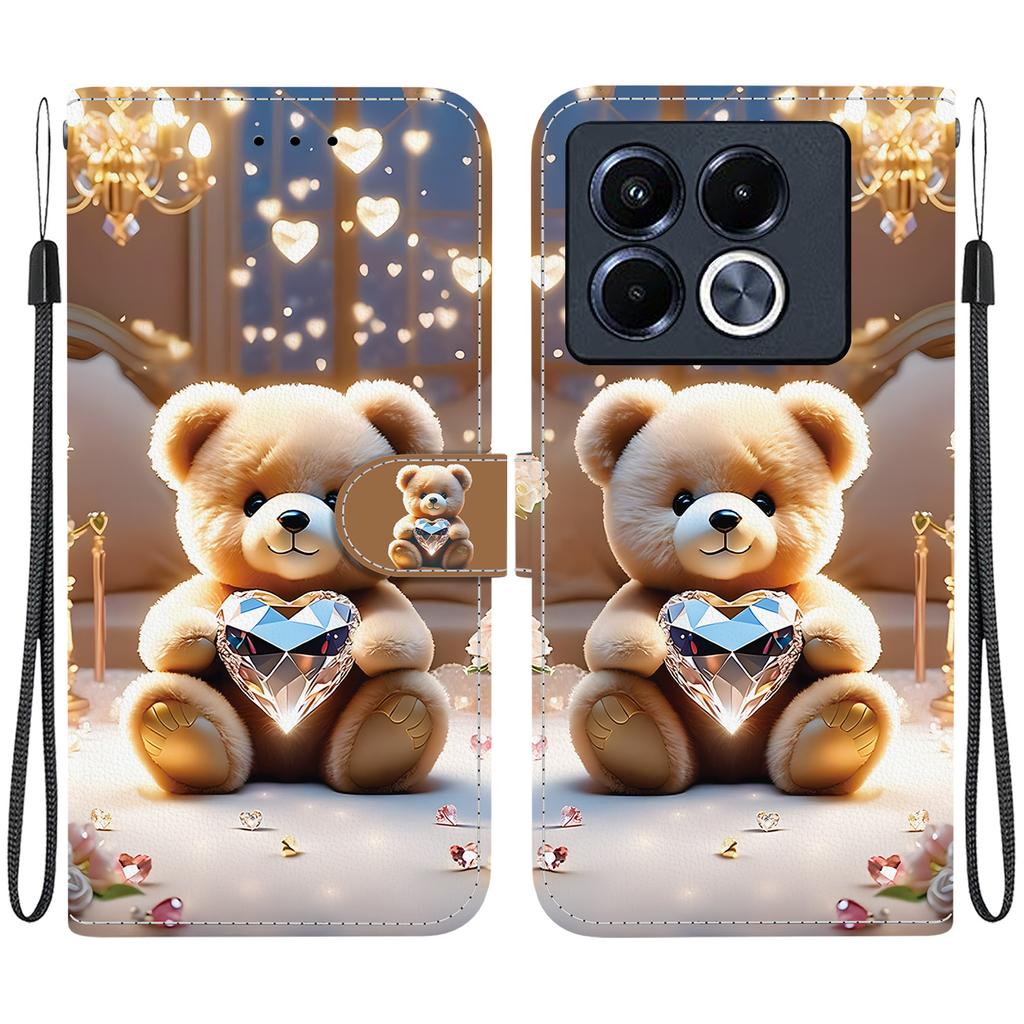 Handmade PU Leather Flip Case for Infinix Note 40 / Note 40 5G (X6853/X6852) Anti-Slip Shockproof Cover with Wrist Strap & Heart/Rose Cat Designs