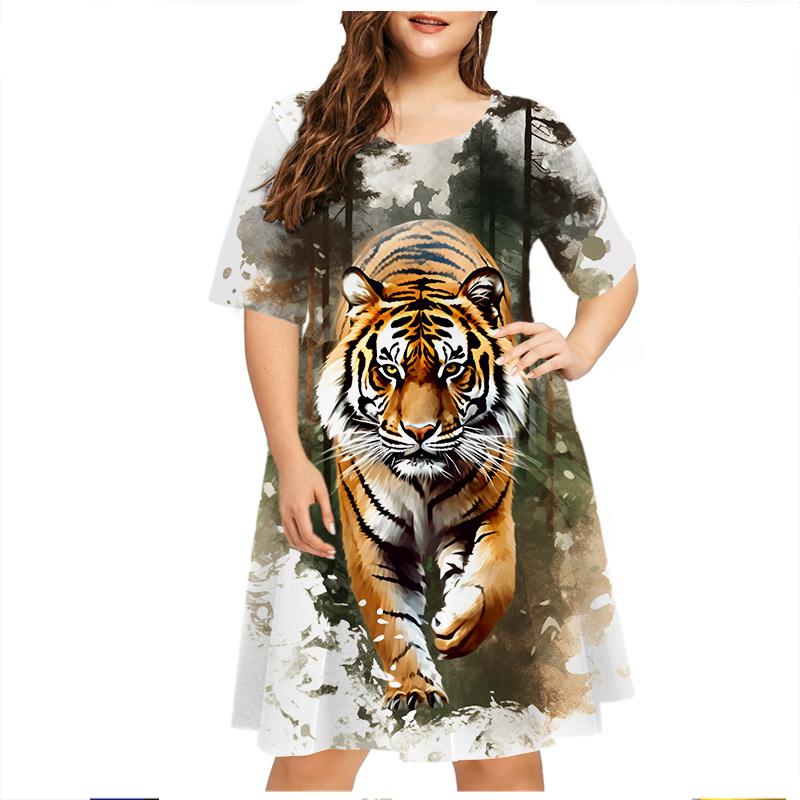 Женское свободное платье Animal Series с коротким рукавом и принтом льва в стиле тай-дай 3D, повседневное летнее платье в уличном стиле