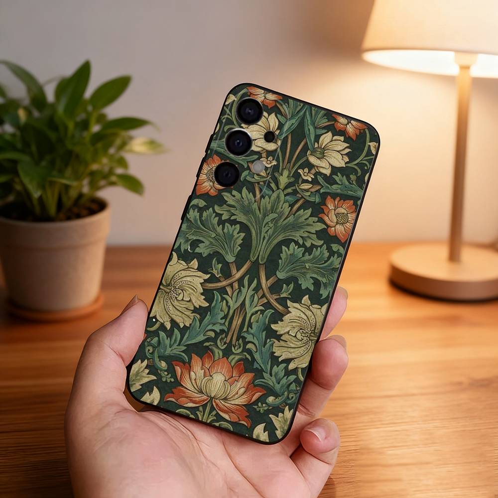 William Morris Black Cover Phone Case For Samsung S26,S25,S24,S21,S22,S23,S30,Ultra,S20,Plus,Fe,Lite,5G