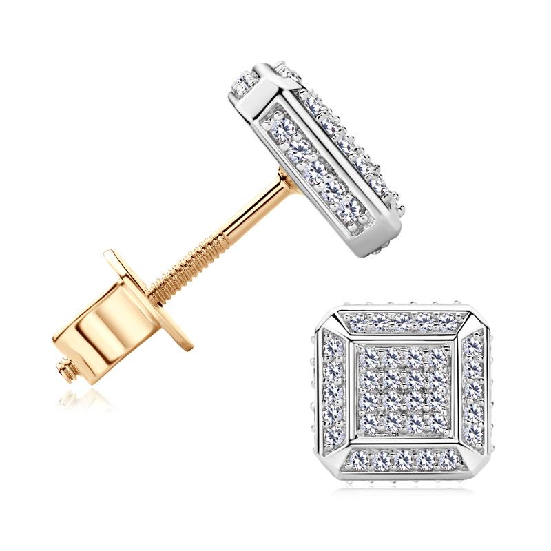 Gica Gema European And American Hip Hop Style 10k Gold Moissang Stone Earrings Couple Sterling Silver Earrings Small Square Earrings