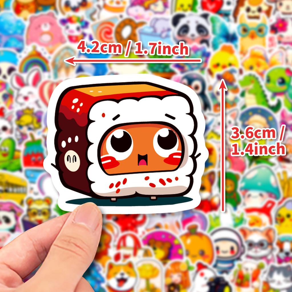 100 New Style Mixed-match Cartoon Doodle Animal Food Stickers DIY Suitcase Notebook Water Cup Stickers