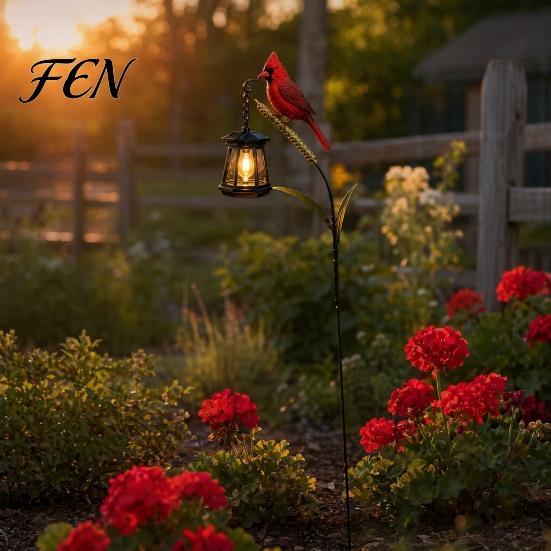 Unique Outdoor Pathway Lights Solar Kingfisher Garden Stake Light, Metal Bird Yard Art with Hanging Lantern, Auto-On Decorative Lanterns LED