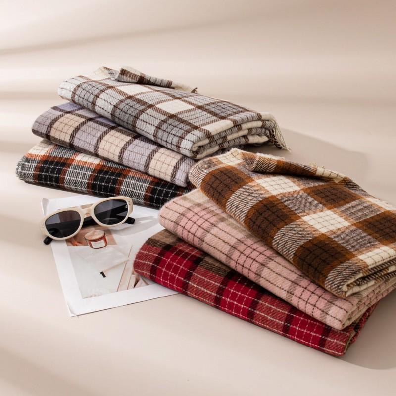 Warm Faux Cashmere Plaid Scarf Women Winter Thick Long Wrap Shawl With Tassels College Style