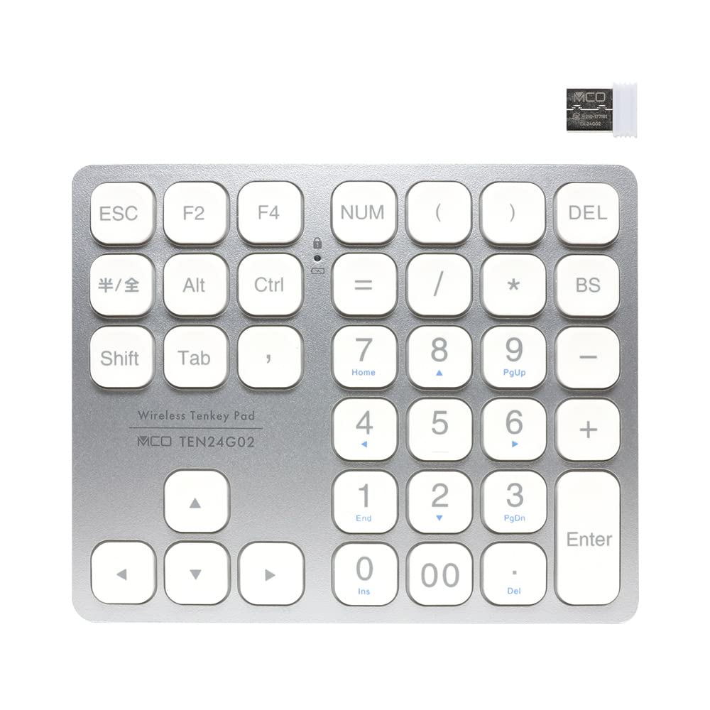 Miyoshi MCO Wireless Numeric Keypad for Windows with Directional Keys, 2.4GHz Connection, 36 Keys, Type-C Rechargeable, Approximately 75 Hours of