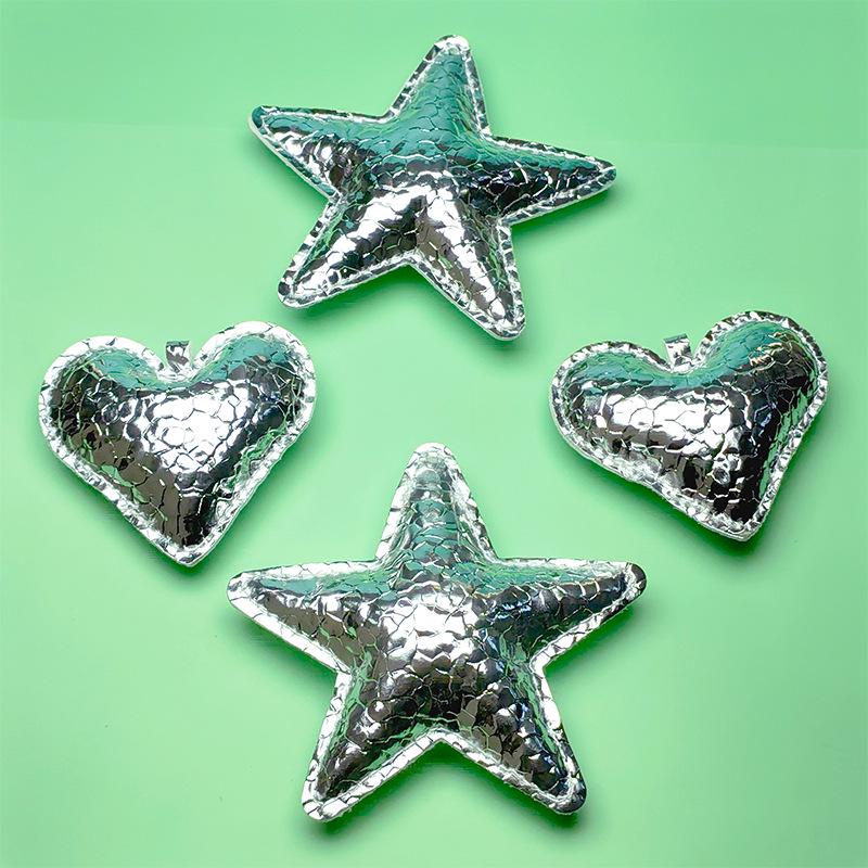 Блестящий объемный брелок в форме звезды и сердца с потрескивающимся узором «рыбья чешуя» и хлопковой набивкой