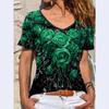 Летний топ с V-образным вырезом, принтом с 3D-цветочным узором, модная повседневная женская футболка с коротким рукавом