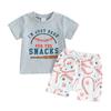 Toddler Boy Shorts Set Letter Print Short Sleeve Round Neck T-Shirt with Baseball Pattern Shorts 2Pcs Outfit