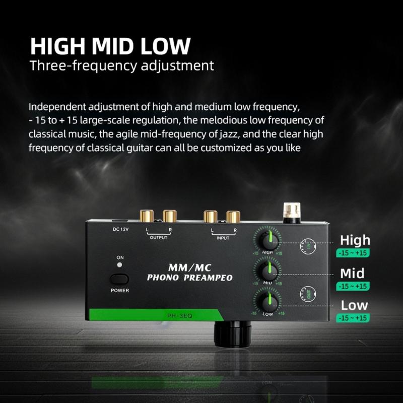 Предварительный усилитель для MM MC проигрывателей High Fidelity, с балансными входами и выходами XLR и настраиваемыми регуляторами низких, средних и высоких частот