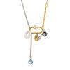 Стильное ожерелье-цепочка на ключицы с подвесками-вставками из титановой стали с луной, звездами и жемчугом для повседневного ношения