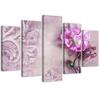 Five Piece Picture Canvas Print Pink Flower Abstraction