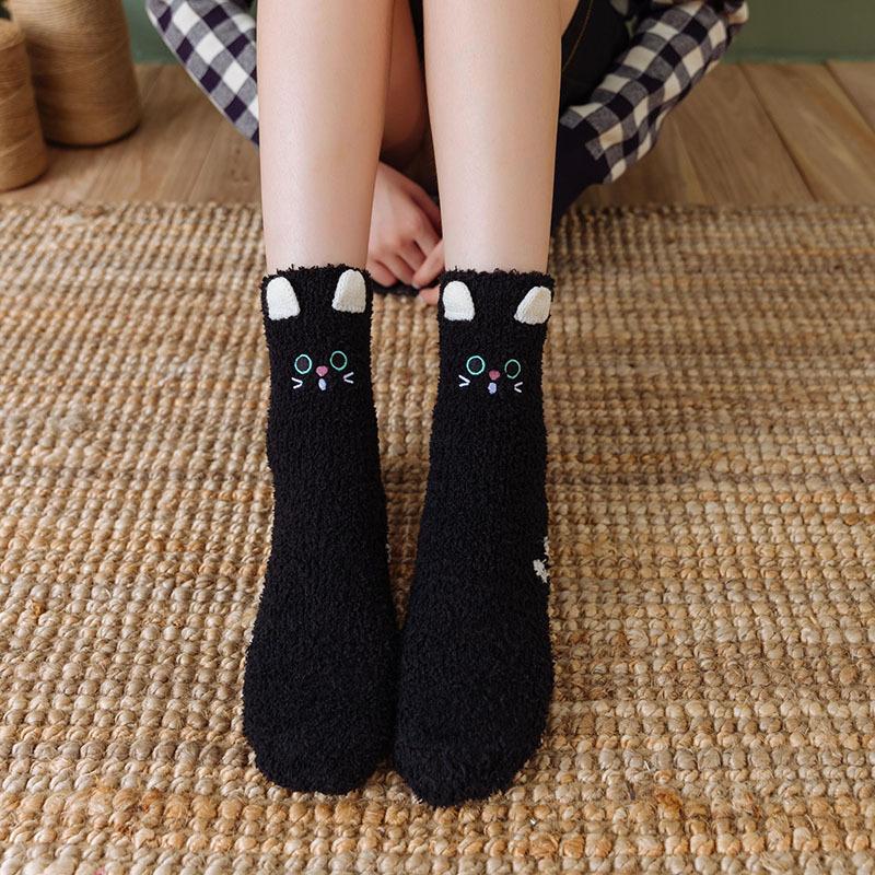 Пушистые Короткие Носки Женские Собака Кошка Панда Пушистые Зимние Женские Напольные Теплые Плюшевые Удобные Смешные Милые Каваи Носки-Тапочки для Сна Меховые