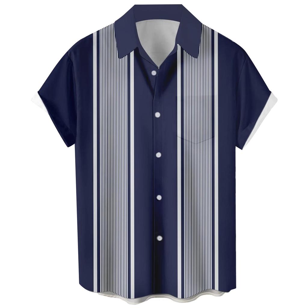 Гавайская рубашка для мужчин, мужские винтажные рубашки для боулинга на пуговицах, летняя пляжная рубашка с коротким рукавом