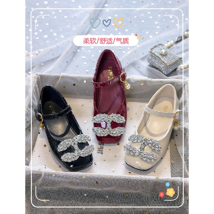 High-heeled girls' princess shoes for spring and autumn2026New style little girl's leather shoes with dress, soft-soled children's crystal shoes