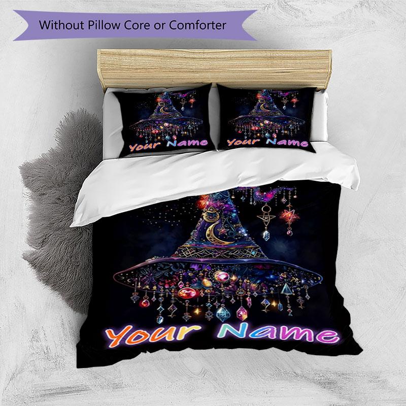 3pcs Custom Name Magical Hat Bedding Set Printed Bedding Set Duvet Cover Closure Includes 1 Duvet Cover & 2 Pillowcases Bedroom Decor