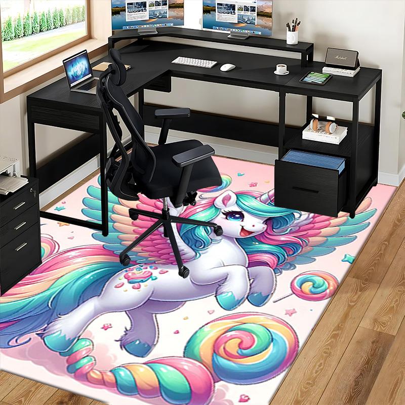 1pc Rainbow Unicorn Office Chair Mat - Anime Cartoon Design, Non-Slip Carpet for Home Decor, Suitable for All Seasons.H096