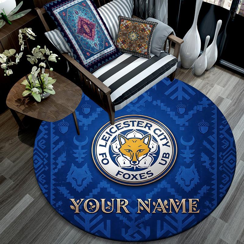 Custom Name Leicester City Round Area Rug,Carpet Rug for Living Room Bedroom Sofa Playroom Decor,Non-slip Floor Mat