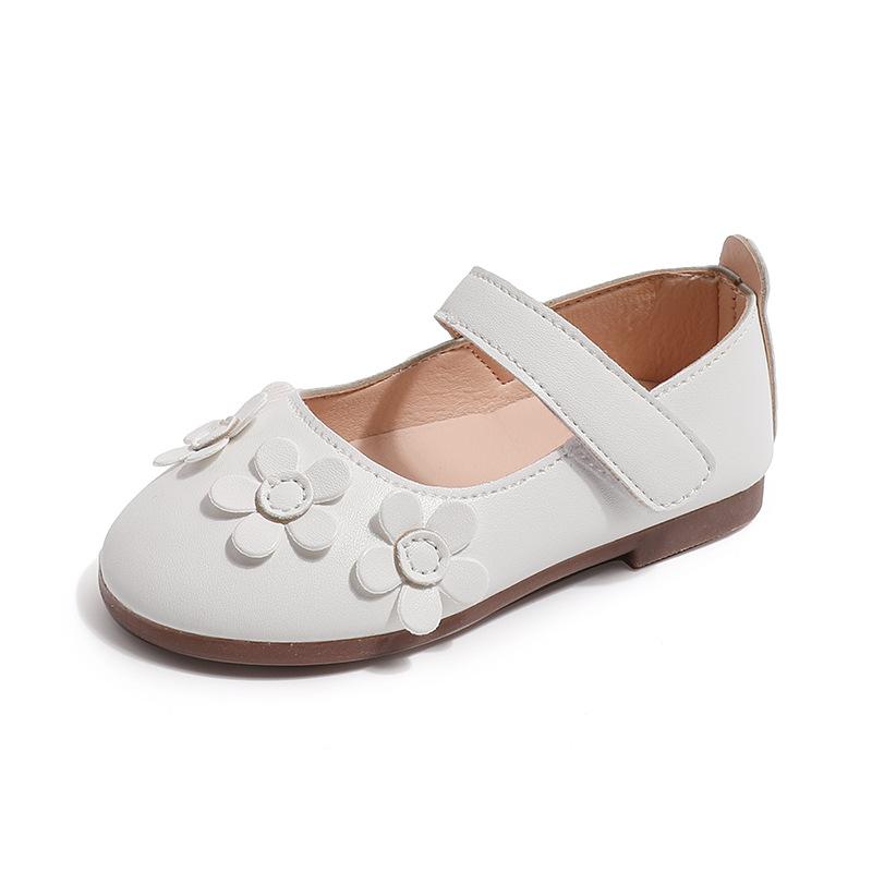 2024 Весна Осень Новые Кожаные Туфли для Девочек Корейский Стиль Детские Туфли Мэри Джейн с Цветами Нескользящие Детские Туфли Принцессы Элегантные Шикарные Балетки