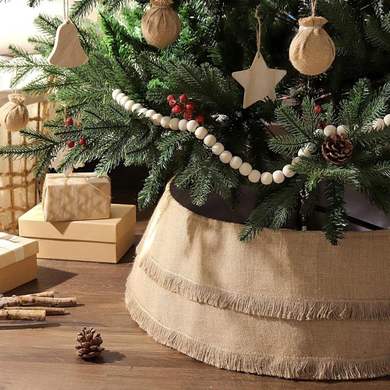 Christmas Tree Skirt Burlap Collar Adjustable Clips Holiday Decor