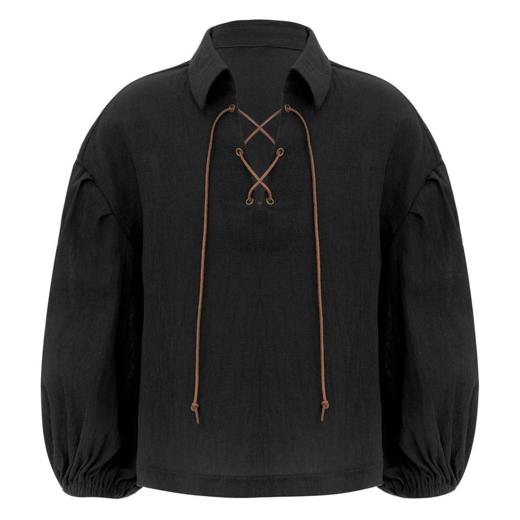 Мальчики Средневековая Пиратская Рубашка Викинг Ренессанс На шнуровке Топ Наемник Хэллоуин Костюм для ролевых игр Наряд