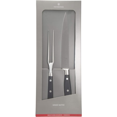 VICTORINOX Carving Set, Knife and Fork Set, Black, Professional-Grade Knives for BBQ and Steak Grilling, Grand Ma?tre, Forged, 7.7243.2