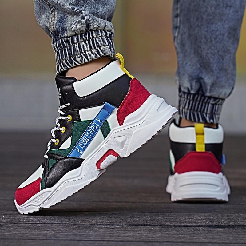 Новые осенне-зимние спортивные кроссовки с высоким верхом, кроссовки для бега, модные студенческие спортивные туфли, противоскользящие, износостойкие и увеличивающие рост