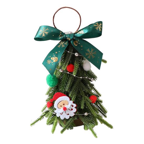 Christmas Tree Decoration Small Artificial Pine Tree Hanging Ornaments with Bow for New Year Xmas Party Home Decor