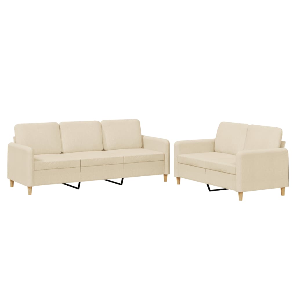 2 Piece Cream Fabric Sofa Set with Cushions