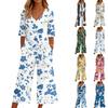 Женский свободный повседневный комбинезон с V-образным вырезом и принтом, облегающий комбинезон с широкими штанинами, комбинезон с широкими штанинами
