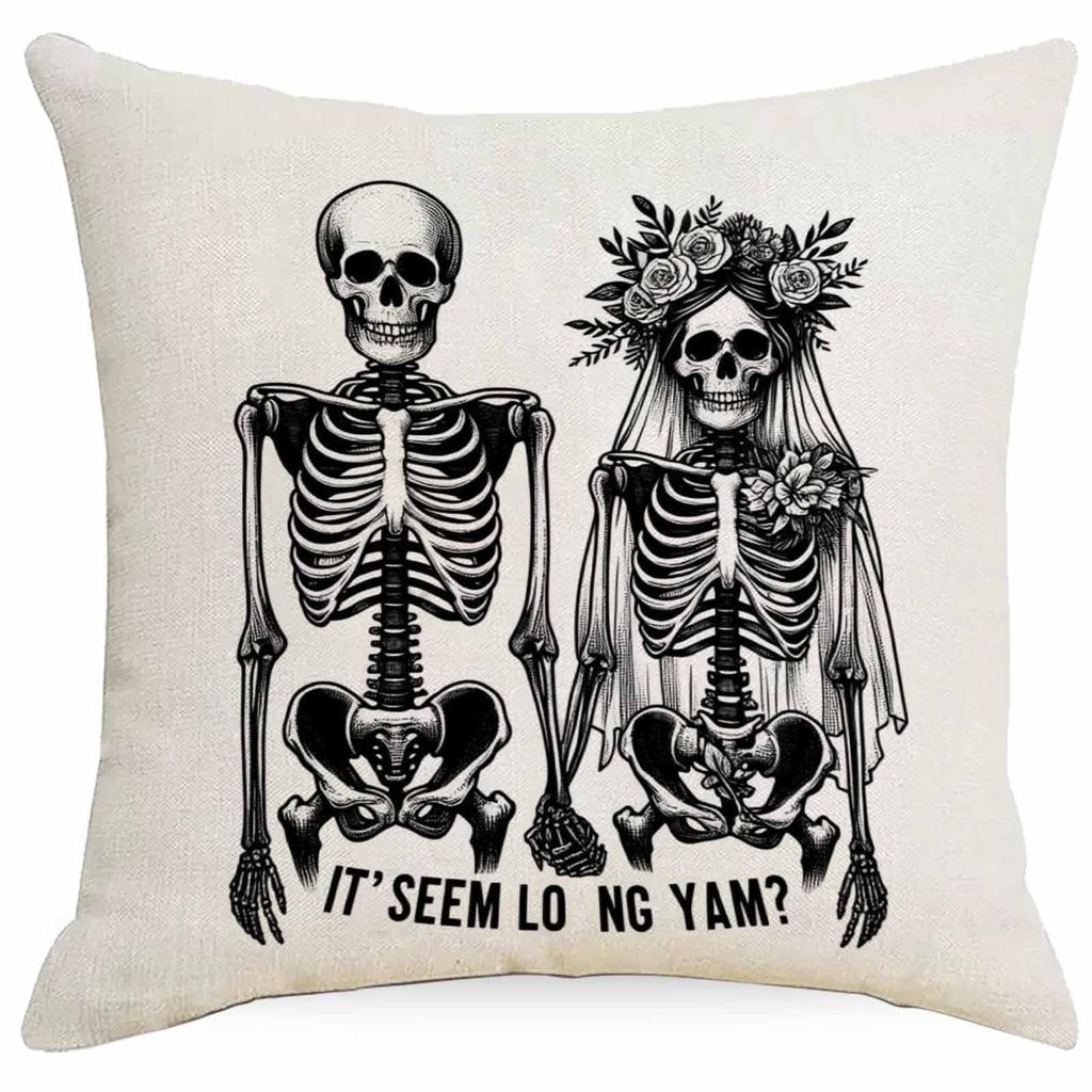 Halloween Couple Skull Print Pillowcase Home Sofa Cushion Pillowcase