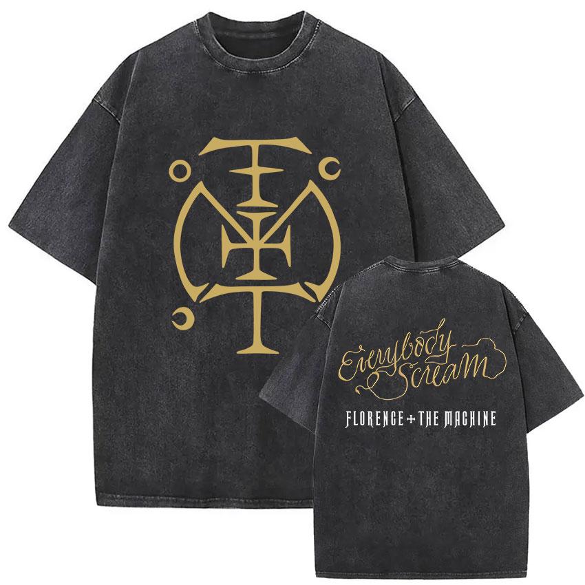 Florence and The Machine Tour Vintage Washed T Shirt Men Women Harajuku Aesthetic Oversized Cotton Tshirts Yk Streetwear