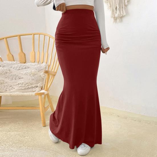 Женская макси-юбка с высокой талией, однотонная юбка-рыбий хвост, облегающая юбка длиной до щиколотки с подъемом бедер