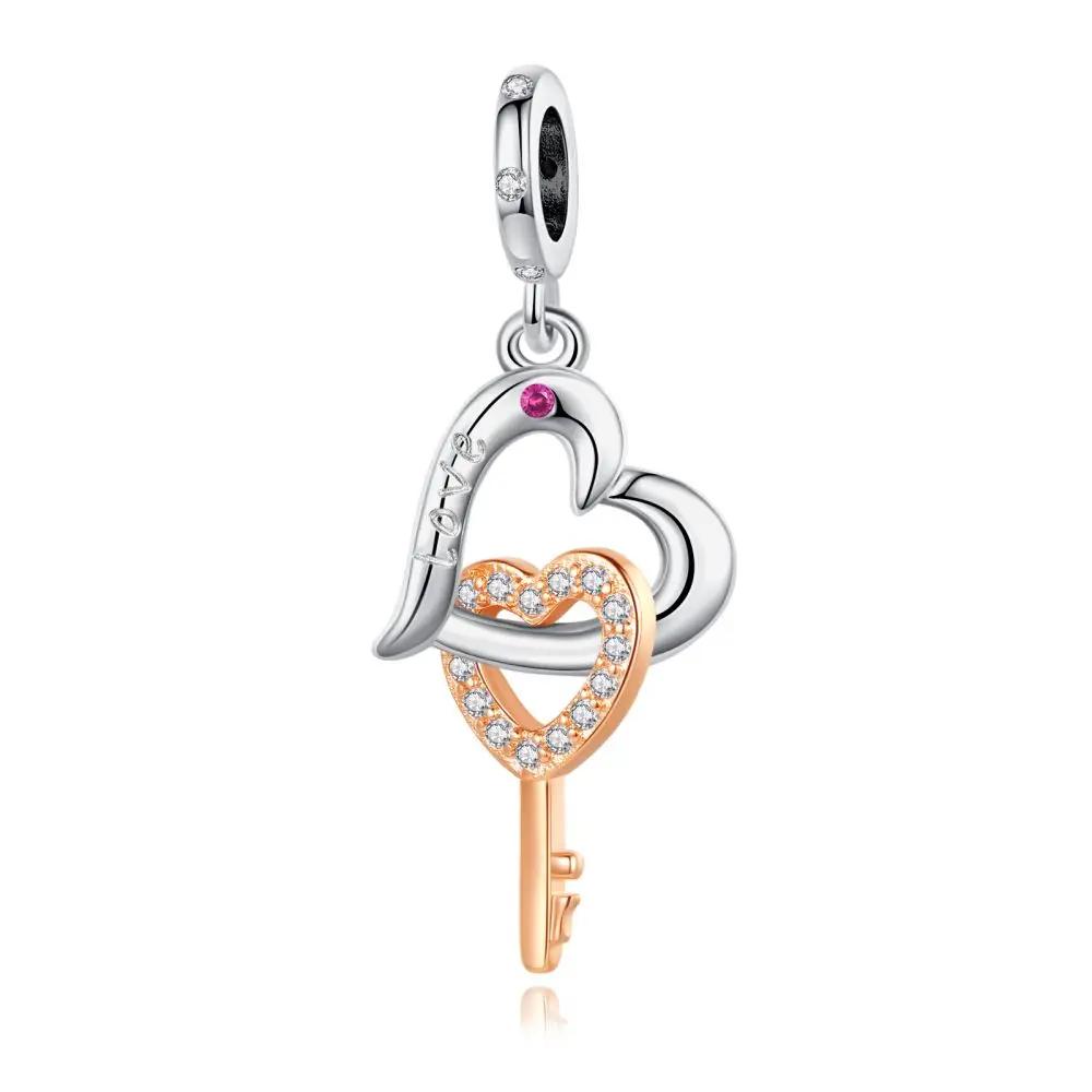 Exquisite Copper Original Red Heart Bicycle Love Couple Charms Beads Fit Bracelet Valentine'S Day Gift Women Jewelry Diy