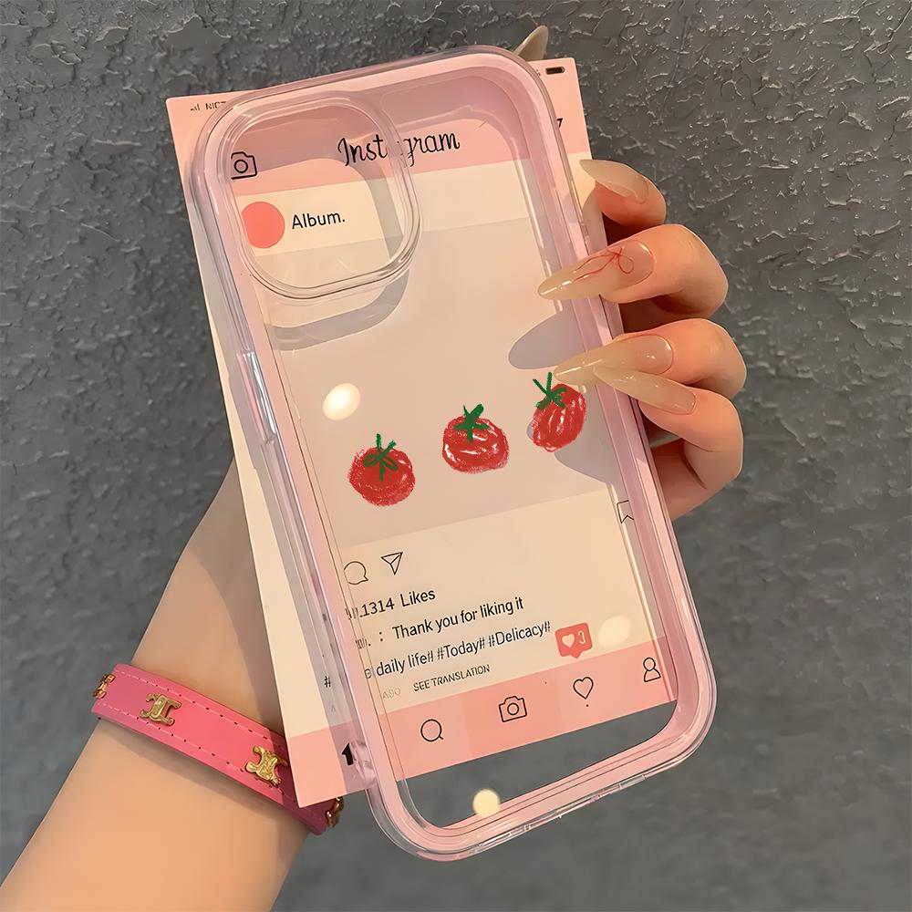Милый Чехол Для Телефона С Рисунком Помидоров Для iPhone 11 12 13 14 15 16 17 Pro Max Plus 17 Air 2 в 1 Конфетный Цвет Прозрачный Силиконовый Мягкий Чехол
