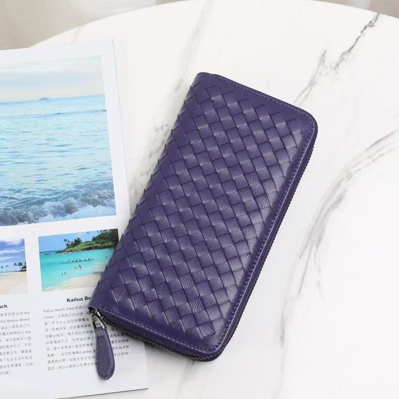 Кожаный плетеный длинный кошелек с несколькими отделениями, простая деловая сумка на молнии, горизонтальный большой кошелек для банкнот