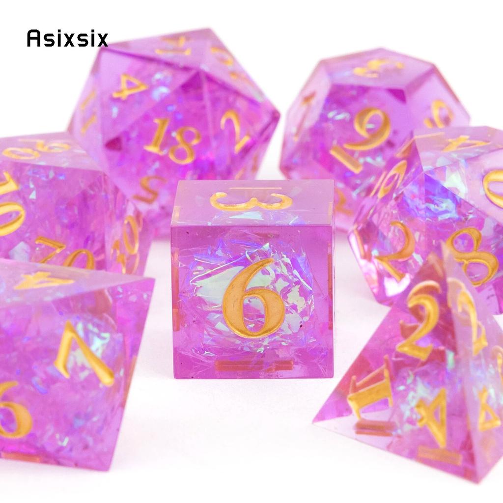 7 шт. фиолетовые, розовые, смоляные, с золотыми цифрами, игральные кости с острыми краями, многогранные кубики, подходящие для ролевых ролевых игр, настольная игра