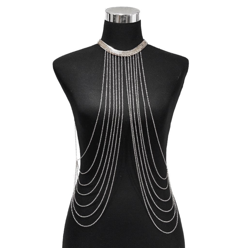 European & American Fashion Multi-layer Metal Snake Chain Tassel Body Chain