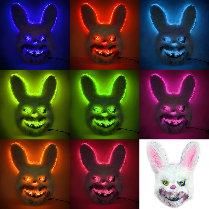 Halloween Luminous Animal Mask Horror Bloody Rabbit Bear Decoration Prop Simulation Fur Mask Role Playing Costume Party Decorati