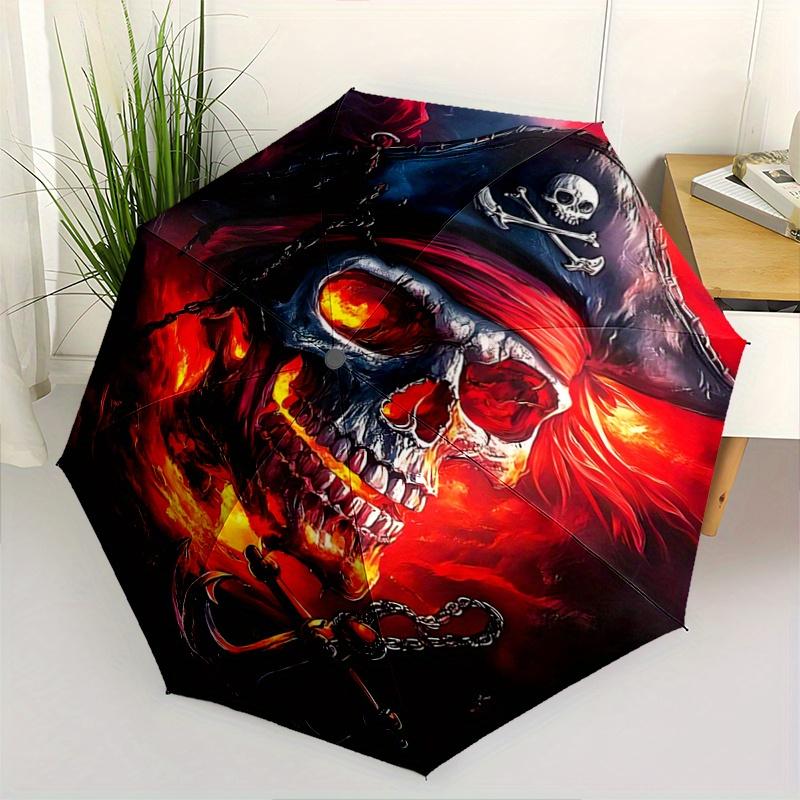 1pc A Fiery Pirate's Curse Fully Automatic Folding Portable Umbrella, 8 Iron Frames, Three-Fold Design, Suitable for All Seasons, Suitable for Ou