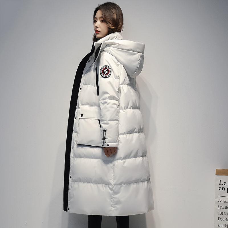 Women's Autumn And Winter Hooded Down Jacket Medium And Long White Duck Down High-end Coat Loose Thick Down Jacket